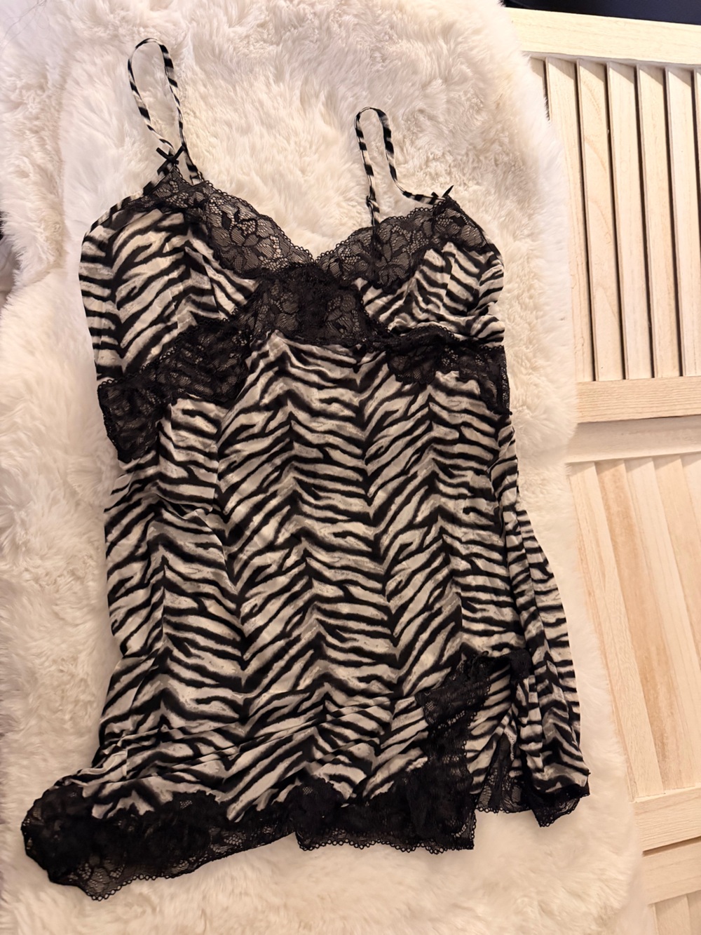 Black & White Zebra Lace Chemise - Women's Intimates